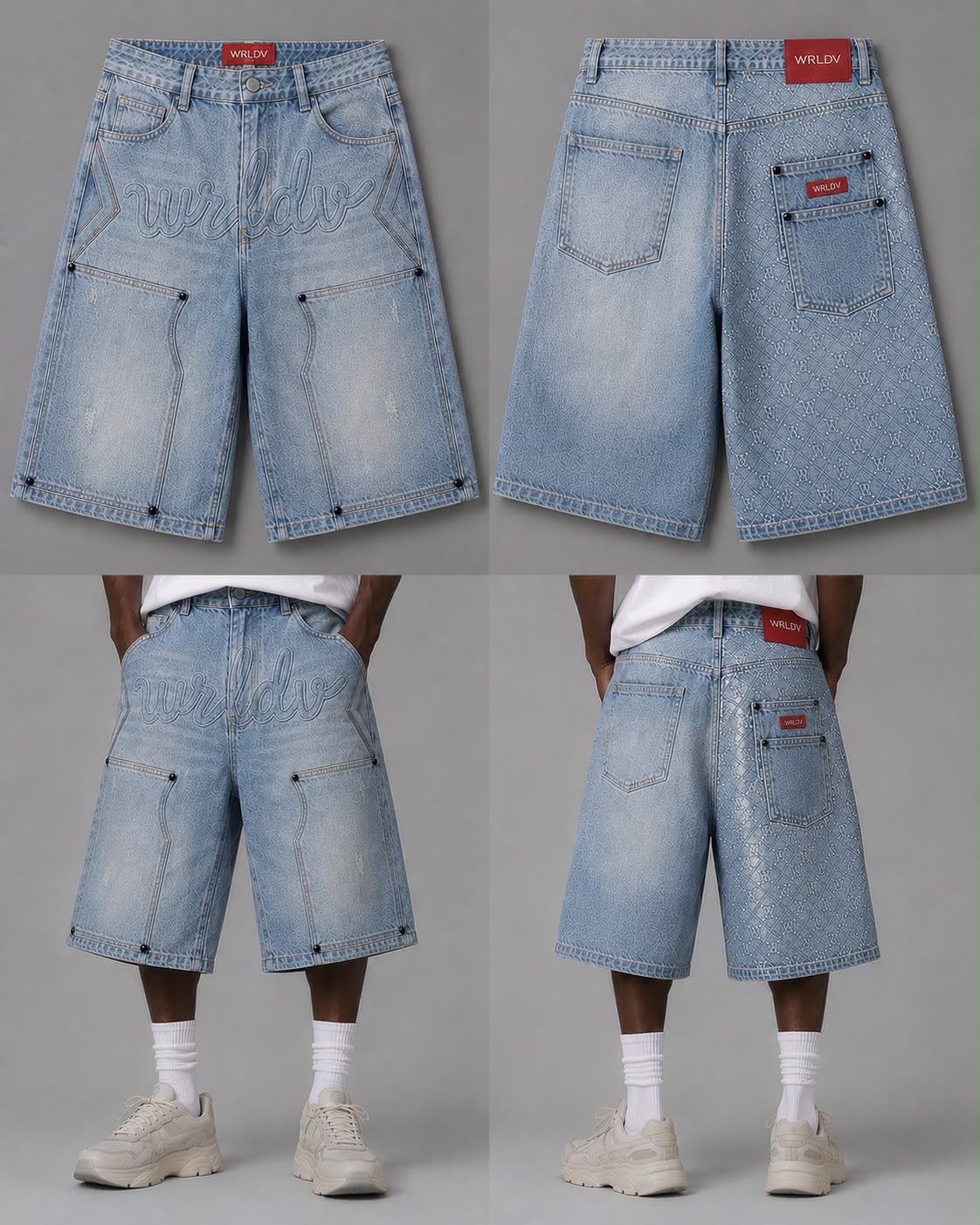 WRLDV Denim Shorts — Light Wash from the BallHead x WRLD Vizion World Vision Collection